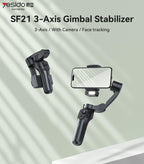 Yesido 3-Axis Gimbal Stabilizer, SF21 Face Tracking With Camera Powerful Battery Built-in Extra Fill Light - Black