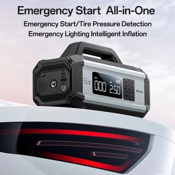 Yesido VC13 5-in-1 Car Jump Starter & Air Compressor – 10000mAh Battery Booster, Power Bank & LED Emergency Light