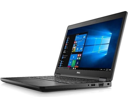 كمبيوتر محمول Dell Latitude 5590 Business، معالج Intel Core i5-7300U من الجيل السابع، ذاكرة وصول عشوائي سعتها 8 جيجابايت، قرص SSD سعة 256 جيجابايت، شاشة FHD مقاس 15.6 بوصة، نظام التشغيل Windows 10 Pro، قارئ بصمات الأصابع، أسود