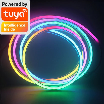 TUYA Neon LED Strip Lights 12-24V 84LEDs/M Silicone Neon Rope Light with Music Sync RGBIC Dreamcolor Chasing Strip Tape for Room