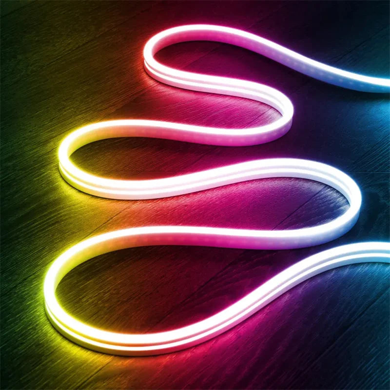 TUYA Neon LED Strip Lights 12-24V 84LEDs/M Silicone Neon Rope Light with Music Sync RGBIC Dreamcolor Chasing Strip Tape for Room