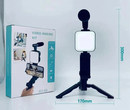 Smartphone Vlogging Kit With Tripod Phone Holder Mini Microphone LED Fill Light Starter For TikTok Live Stream Video YouTube