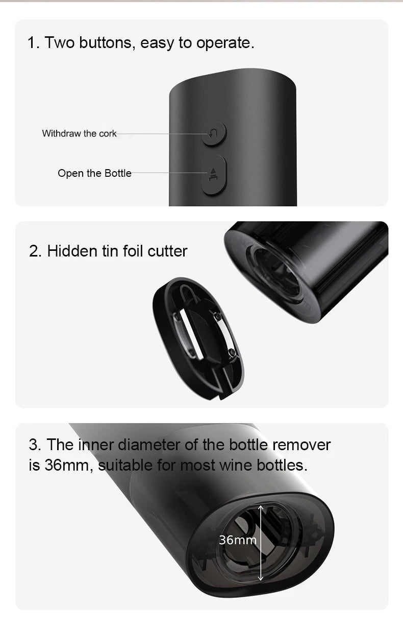 New Xiaomi Mijia Electric Wine Opener Battery Automatic Bottle Cap Opener for Red Wine Beer with Foil Cutter Kitchen Accessories