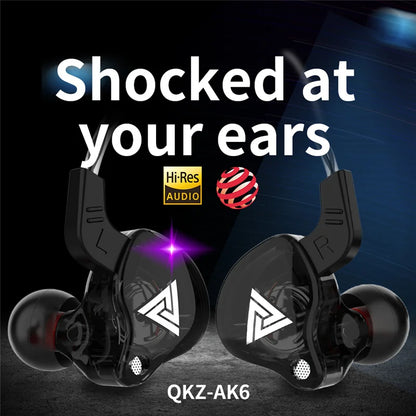 Original QKZ AK6 Copper Driver HiFi Wired Earphone 3.5MM Race Spor