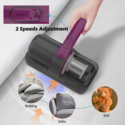 Wireless Mattress Vacuum Cleaner Cordless Handheld UV-C Bed Dust Remover Indepth Cleaning Sofa Specialist 12Kpa Powerful Suction