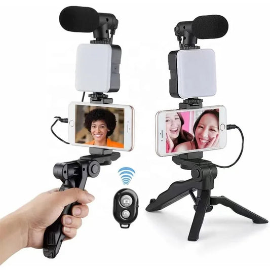 Smartphone Vlogging Kit With Tripod Phone Holder Mini Microphone LED Fill Light Starter For TikTok Live Stream Video YouTube